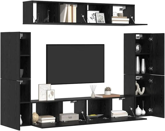 Zestaw szafek RTV 8 pcs Czarny dąb Materiał drewnopochodny – modułowa konstrukcja, z drewna, 8 pièces