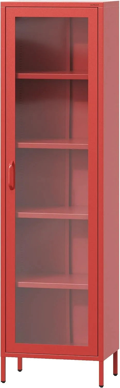Jan Nowak Luigi 1-drzwiowa Witryna i szafka ekspozycyjna – czerwona, z półkami, regulowana konstrukcja, 50 × 180 × 35 cm, czerwony, z półkami