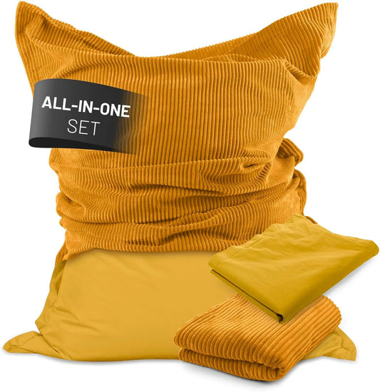 Lumaland Worek do siedzenia Classic XXL All-in-One Set – EPS, ze sztruksu