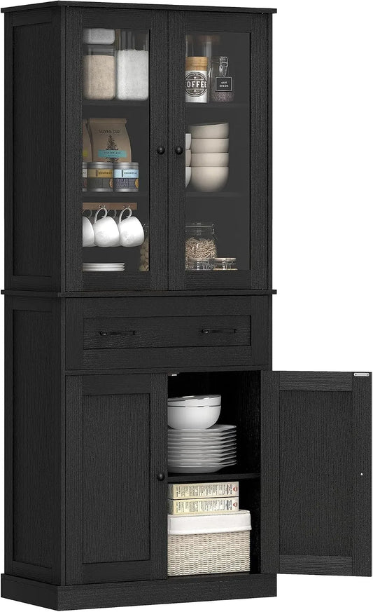 HOMCOM Kredens Kuchenny Wysoki z 2 Szafkami — z szufladami, z półkami, regulowana konstrukcja, 76 × 40 × 182, 5 cm, czarny, z półkami