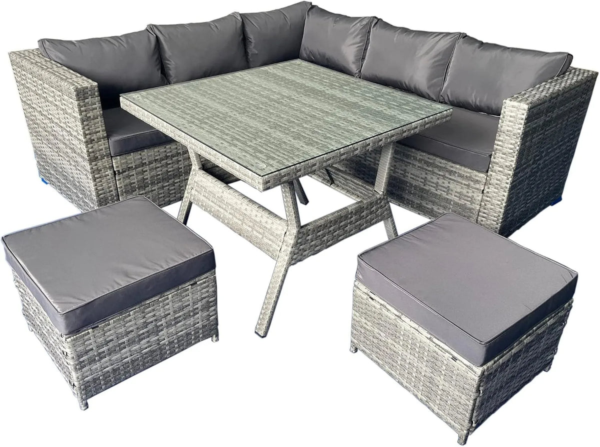 Sofa narożna — z poduszkami, 6-osobowa, z technorattanu