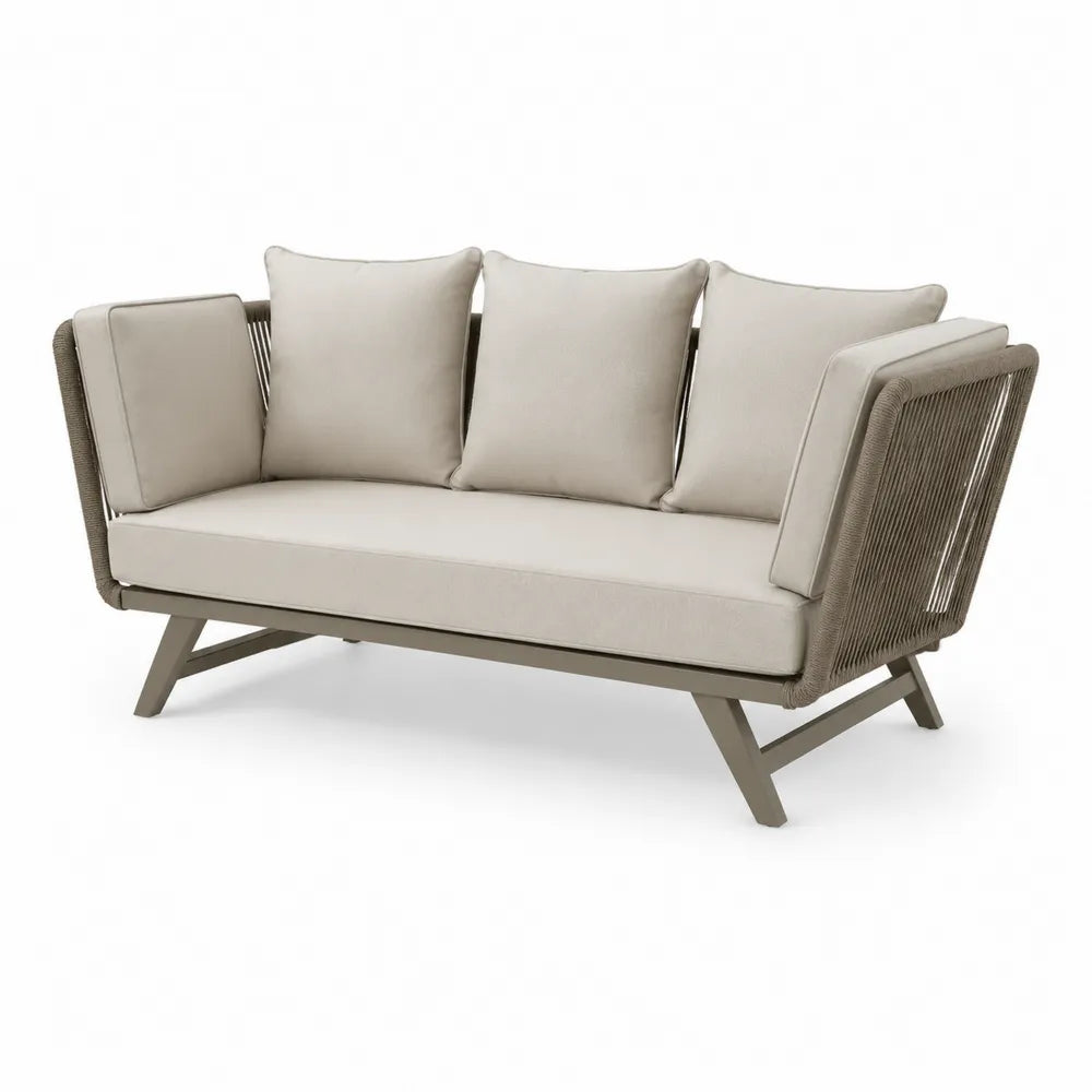 Sofa aluminiowa 3-osobowa z poduszkami, beżowa