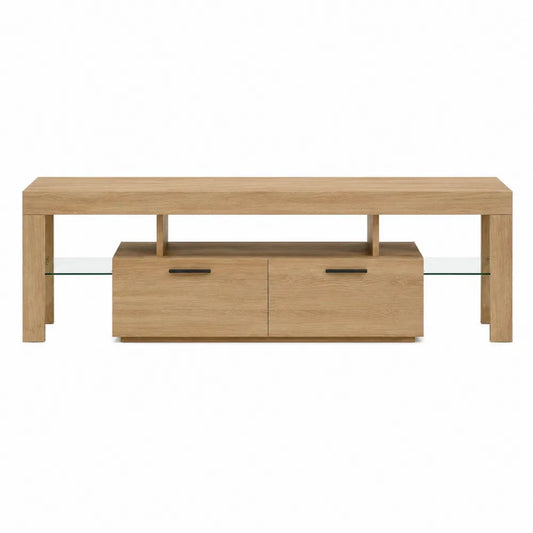 Szafka RTV dąb jasny z płytą meblową i szkłem hartowanym 160x40x50 cm