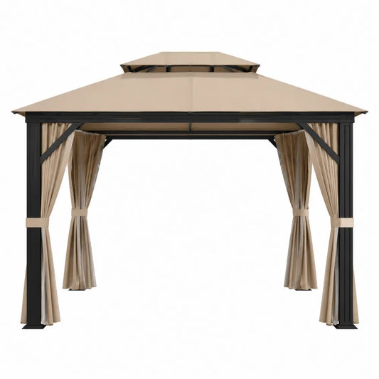 Altana ogrodowa metalowa 400x300 cm beżowa z zasłonami