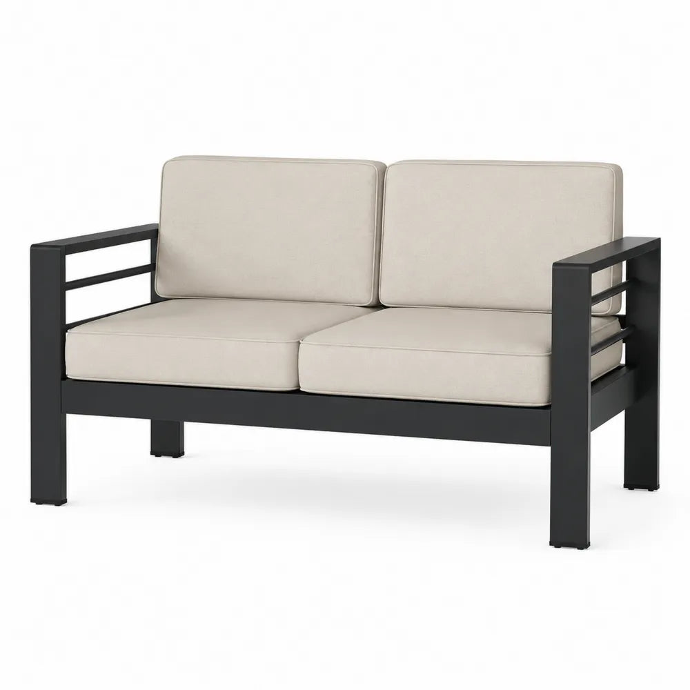 Sofa ogrodowa aluminiowa 2-osobowa beżowa/czarna