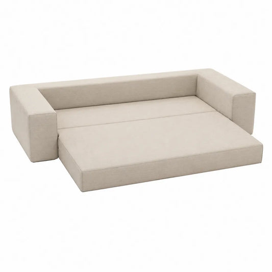 Sofa materiałowa rozkładana beżowa 200x100x40 cm