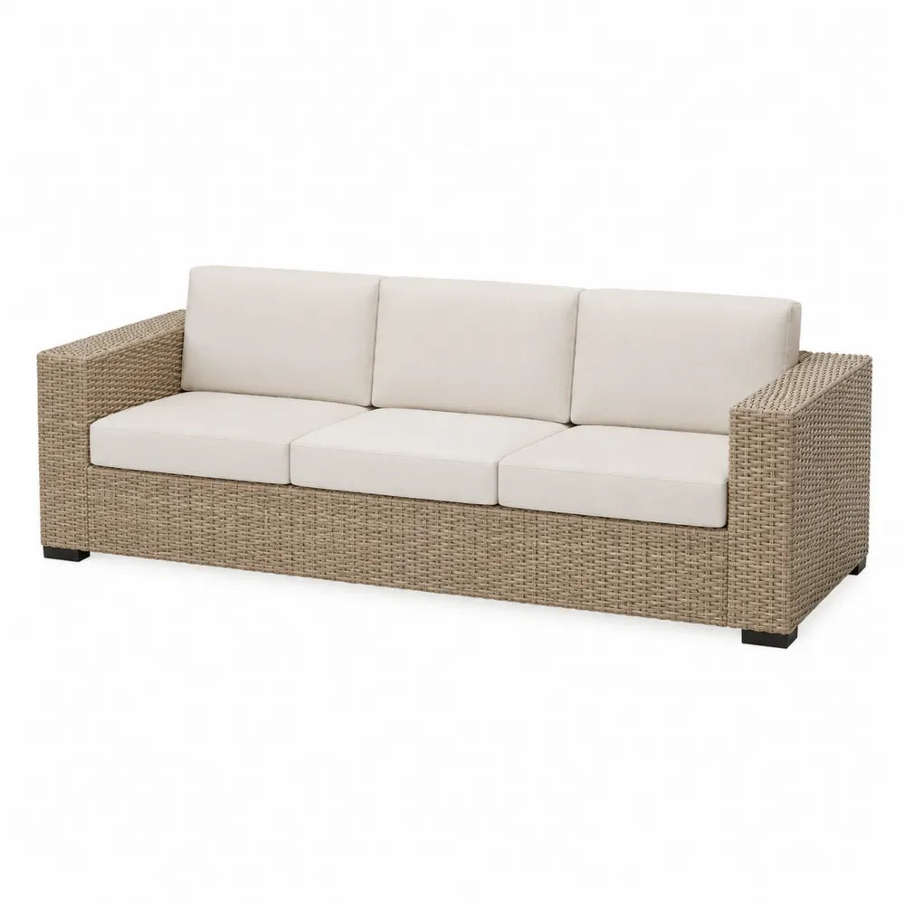 Sofa ogrodowa z technorattanu z poduszkami 200 cm kremowa/beżowa